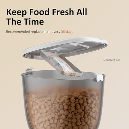 5L/21 Cup Automatic Cat Feeder, Timed Cat Food Dispenser, Automatic Pet Feeders Up to 6 Meals 1-20 Portion, Dual Power Supply Cats Feeder with Stainless Steel, Pet Dry Food Dispenser for Cats & Puppy