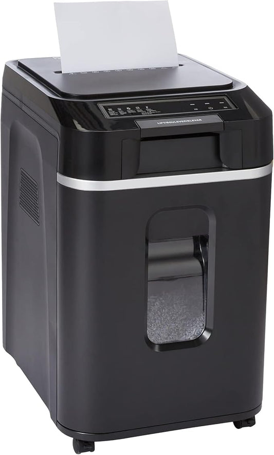 Amazon Basics 200-Sheet Auto Feed Cross Cut Paper Shredder with Pullout Basket, Black