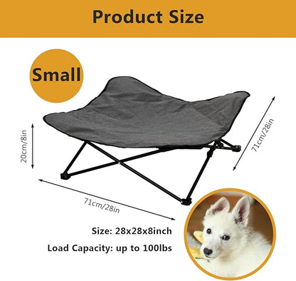 Elevated Dog Bed, Portable Raised Pet Cot for Outdoor and Indoor Folding Dog Cot Bed with Comfortable Padded Filling Carrying Bag Included Pet Raised Travel Lounger for Camping Traveling (28x28x8inch)