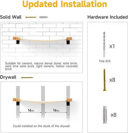 FUKUMARU Cat Wall Furniture, 34 x 13 inch Cats Hammock Shelves, Rubberwood Kitten Window Perch, Easy DIY Installation
