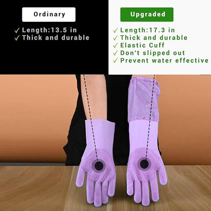 Dog Washing Gloves, Pet Grooming Gloves with Soft Brushes, Bathing and Massaging for Dogs and Cats, Silicone Heat Resistant Cleaning Gloves with High-Density Teeth (Purple)