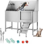 50" Pet Dog Bathing Station, Stainless Steel Dog Bathtub W/Ramp, Floor Grate, Dog Bath Brush, Washing Gloves for Home, Professional Dog Washing Station for Pets (50 Inch Right Door)