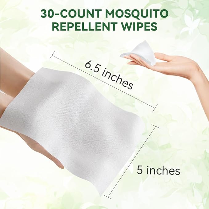 30 PCS Mosquito Repellent Wipes, Individually Wrapped Insect Repellent Wipes Made of Natural Plant-Based Essential Oils, Safe & Effective Insect Protection Perfect for Outdoor Activities, Long-Lasting