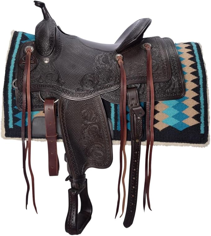 Fleece Bottom Contoured Saddle Pad - 34" x 40" | New Zealand Wool Top | 3/4" Felt Core | Contoured Fit | Hypoallergenic Fleece Lining | Weighs 8 lbs