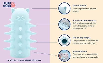Furr&Purr Cat Brush, Scratcher, and Massager - Indoor Cat Calming Care with Face Scratcher, Finger Brush (3-Pack, Made in USA)