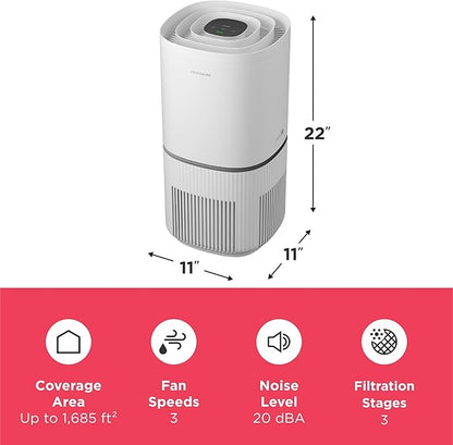 Frigidaire PureA300 XL HEPA Air Purifier with Wi-Fi for Large Rooms, Covers up to 1,685 Sq. Ft., 3-Stage Filtration, Energy Star Certification, Air Quality Monitoring, Smart Mode, Ultra Quiet, White
