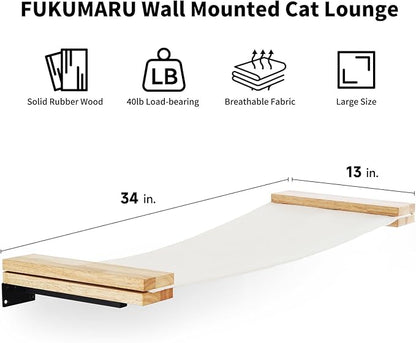 FUKUMARU Cat Wall Furniture, 34 x 13 inch Cats Hammock Shelves, Rubberwood Kitten Window Perch, Easy DIY Installation