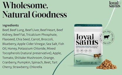 Freeze Dried Raw Dog Food - Premium Beef Flavor with High Protein and Grain Free Dog Food for Small or Large Breeds and Picky Eaters - Versatile as Meal Topper, Snack, and Treats, 14 Oz