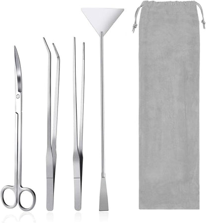 Aquarium Aquascaping Tool Stainless Steel Aquascape Tools Kit 4 in 1 Anti-Rust Fish Tank Starter Kit with Tweezers Scissors Spatula for Aquarium Plants (Silver)