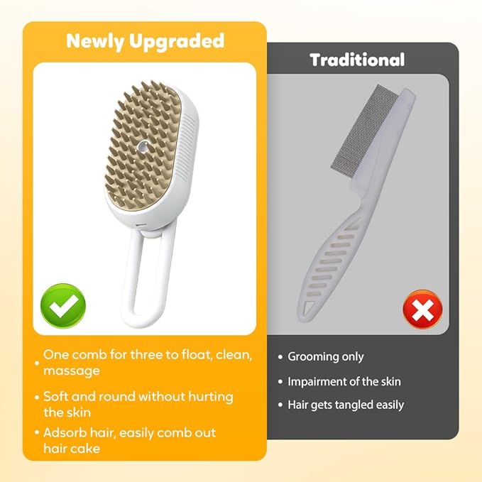 3-In-1 Rechargeable Steamy Cat Brush, Deep Cleaning & Hair Removal System with Rotating Handle, 360° Massage for Cats & Dogs (Mix)