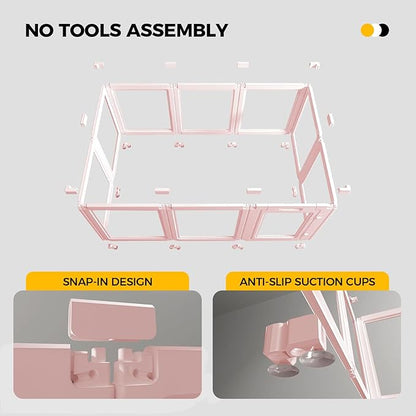 23.6“H 2PCS Extension Kit - Door+Panel, T-Buckles for Compartment, Expandable Clear Dog Play Pen Acrylic Dog Playpen Indoor,for Puppy Cat Bunny Small & Medium Dogs (Pink-23.6" H, 2PCS)