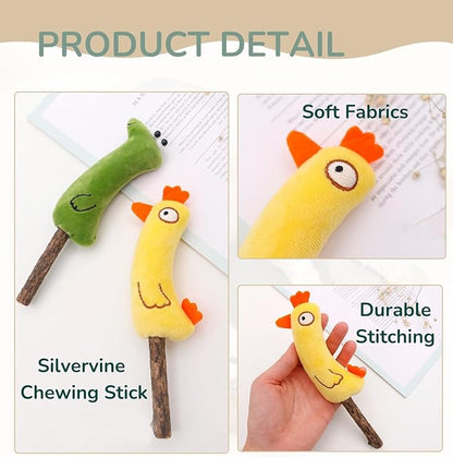 4-Piece Catnip Toys with Valerian Stick Catnip Toys with Various Cute Animal Styles, Plush Cat Toys for Indoor Cats, Cat Chew Toys Kitten Toys