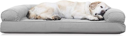 Furhaven Cooling Gel Dog Bed for Large Dogs w/ Removable Bolsters & Washable Cover, For Dogs Up to 95 lbs - Quilted Sofa - Silver Gray, Jumbo/XL