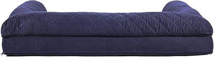 Furhaven Cooling Gel Dog Bed for Large Dogs w/ Removable Bolsters & Washable Cover, For Dogs Up to 95 lbs - Quilted Sofa - Navy (Blue), Jumbo/XL