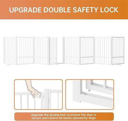 Full Metal Freestanding Dog Gate with Door, 32''Height Foldable Pet Dog Fence for Indoor & Outdoor, 8 Panels Extra Wide Free Standing TallDog Gates for Doorways,House,Stairs,Porch,Deck,Yard