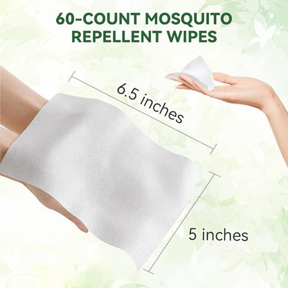 60 PCS Mosquito Repellent Wipes, Individually Wrapped Insect Repellent Wipes Made of Natural Plant-Based Essential Oils, Safe & Effective Insect Protection Perfect for Outdoor Activities, Long-Lasting