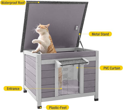 Aivituvin Cat House Waterproof Feral Kitty Shelter Outdoor Indoor Rabbit Hutch for Bunnies,Cats,Dogs and Other Small Animals,Asphalt Roof