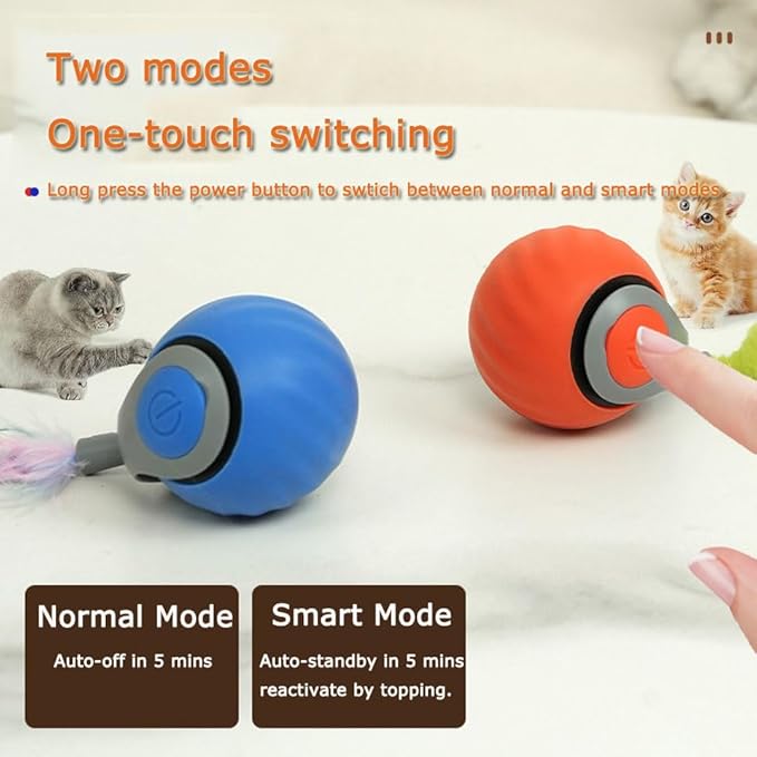 2Packs Speedy 2.0 Tail Cat Toys for Bored Indoor Adult Cats,2025 New Generation Interactive Cat Toys for Indoor Cats,Automatic Moving Ball with Tail,Blue and Orange