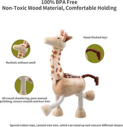 12PCS Bendable Wooden Animal Toys, Fun and Posable Animal Toys for Early Education, Smooth Natural Wood, Safari Farm Wood Animals Learning Toy for Kids