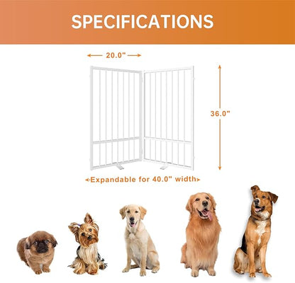 Full Metal Freestanding Dog Gate with Door, 36''Height Foldable Pet Dog Fence for Indoor & Outdoor, 2 Panels Extra Wide Free Standing TallDog Gates for Doorways,House,Stairs,Porch,Deck,Yard