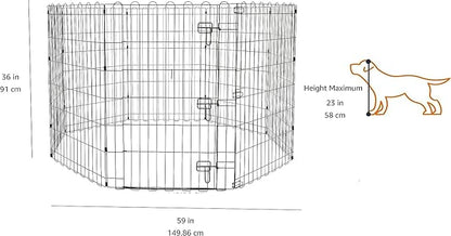 Amazon Basics Foldable Octagonal Metal Exercise Dog Playpen - Indoor/Outdoor, Single Door, Medium (8 Panels, 24 x 36), Easy to assemble and store, 36" - Medium, Black