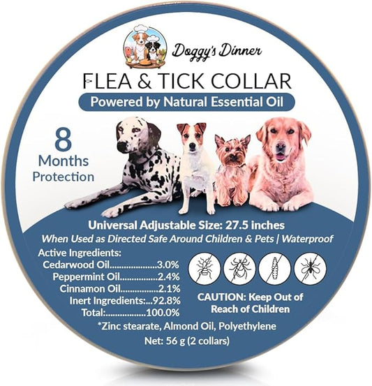 Flea and Tick Collar for Dogs, Cats – Natural Essential Oils – Long-Lasting 8 Month Protection – Waterproof, Adjustable – Safe for Puppies, Kittens, Sensitive Skin