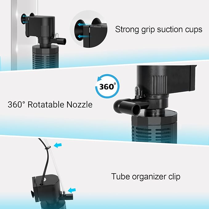 Aquarium Internal Filter for 30~100 Gallons - Ultra-Quiet Fish Tank Filters 400GPH Submersible Power Pump Filter with Biochemical Filtration Air Supply Water Clean