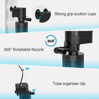 Aquarium Internal Filter for 30~100 Gallons - Ultra-Quiet Fish Tank Filters 400GPH Submersible Power Pump Filter with Biochemical Filtration Air Supply Water Clean