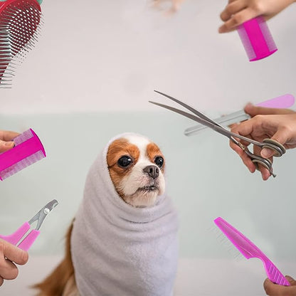 7-Piece Small Pet Grooming Kit: Brush, Nail Clippers, Hair Remover, Shampoo Brush with Hand Strap for Rabbits, Hamsters, Bunnies