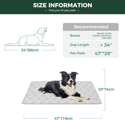 FXW Washable Pee Pads for Dogs, Puppy Pads with Super Absorbent, Specifically Designed for 48inch Cages, 47" × 29" Rectangle, Khaki, 2 Packs