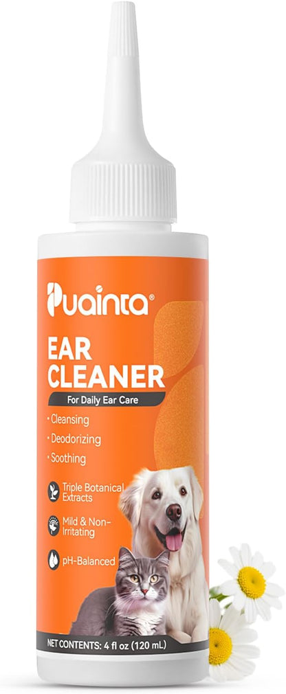 Ear Cleaner for Dog & Cats, Dog Ear Drop and Infection Treatment, Dog Ear Cleaning Solution- Cleaning,Soothing and Deodorizing Itchy Ears 4oz