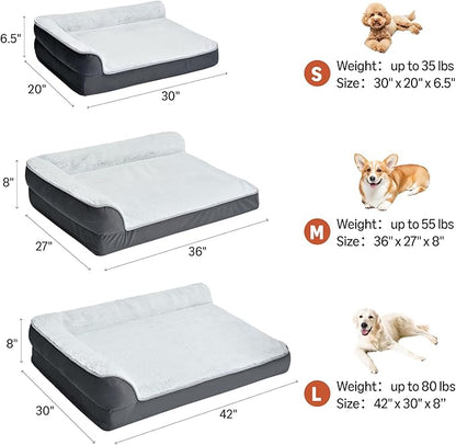 Amazon Basics Washable L-Shaped Dog Bed for Medium Dogs, Anti-Slip Pet Sofa Bed for Indoor Dogs, Crate Bed, 36x27x8 Inches, Gray