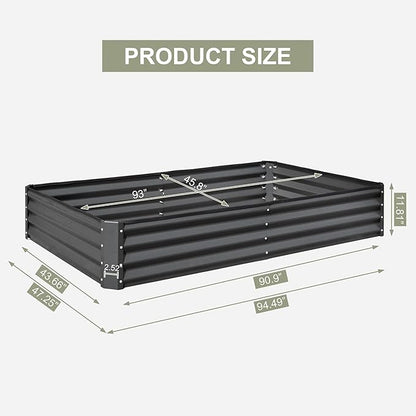 Domi Galvanized Raised Garden Bed, 8x4x1Ft Thickening Metal Planter Box for Vegetables Bottomless for Backyard Outdoor, 1" Deep w/ 228 Gallon Capacity - Dark Gray