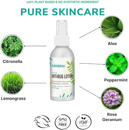 Anti-Bug Lotion DEET-Free – All-Natural Bug Lotion Travel Size Made with Nourishing Essential Oils – Bug Repellent for Babies, Kids, Adults, Camping, & More by Mambino Organics, 4oz