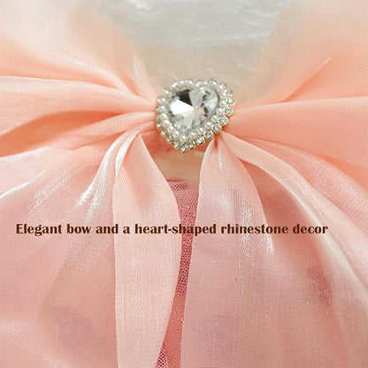 Dog Princess Dress with Heart Patterns & Bow Puppy Clothes for Small Dogs Girl Fancy Cat Birthday Outfit Pet Wedding Dresses (Pink White, Small)