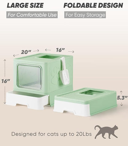 Enclosed Cat Litter Box, Large Litter Box for Big Cats, Covered Kitty Litter Boxes with Lid, Top Entry Cat Box Enclosure with Scoop, Odor Control, Easy to Clean(Green)