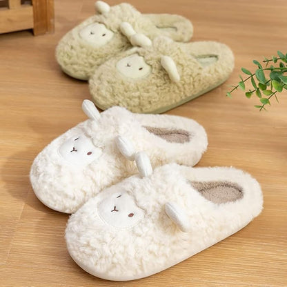 JadeRich Women's Cute Animal Slippers Winter Warm Fuzzy Plush House Slipper Cartoon Sheep Indoor Shoes