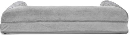 Furhaven Orthopedic Dog Bed for Large/Medium Dogs w/ Removable Bolsters & Washable Cover, For Dogs Up to 55 lbs - Faux Fur & Velvet Sofa - Smoke Gray, Large