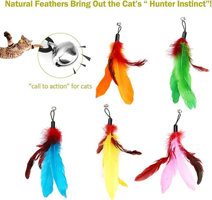 11PCS Cat Feather Toys Refills, 10PCS Feathers and 1PC String, Interactive Cat Wand Toy Replacement for Bored Indoor Adult Cats & Kittens