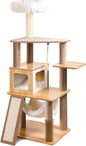 61" Wooden Cat Tree Tower for Indoor Cats, Luxury Modern Wooden Tower with XL Plush Lounge, Hammock & Scratching Posts for Maine Coon 20 lbs