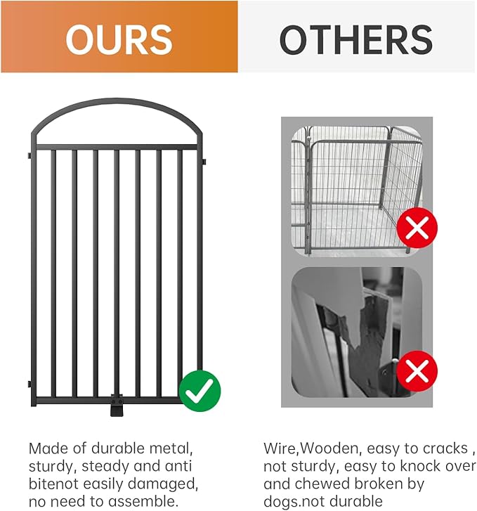 6 Panles Full Matel Freestanding Dog Gates with Door, 144"Extra Wide 36"Tall Free Standing Dog Pet Gate for Indoor & Outdoor. Foldable Pet Fences for Doorways, House, Stairs, Porch, Deck, Yard