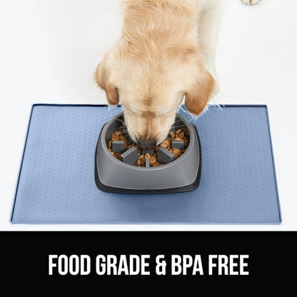 GORILLA GRIP 100% Waterproof Raised Edge BPA Free Silicone Pet Feeding Mat, Dog Cat Food Mats Contain Spills Protects Floors, Placemats for Cats and Dogs Water Bowl, Pets Accessories 16x10, Blue
