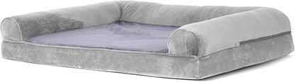 Furhaven Orthopedic Dog Bed for Large Dogs w/ Removable Bolsters & Washable Cover, For Dogs Up to 95 lbs - Faux Fur & Velvet Sofa - Smoke Gray, Jumbo/XL