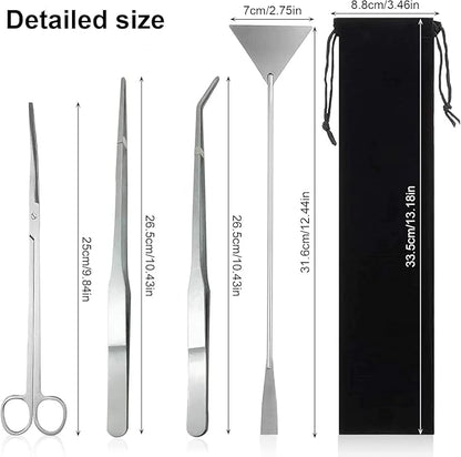 4 in 1 Aquascaping Tools Aquarium Plant Tools Anti-Rust Fish Tank Tools Stainless Steel Tweezers Scissors Spatula for Fish Starter Kits, Aquariums Tank and Terrarium