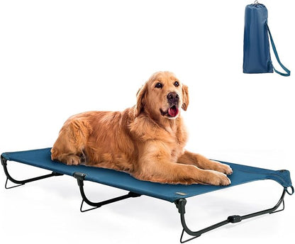 Folding Raised Dog Bed, Large Outdoor Elevated Dog Cot, Cooling Chew Proof Pet Cots Bed, Portable, Heavy Duty Up to 160 lbs, Pet Cot for Camping, Home, Dark Blue, 49"x33"x7"