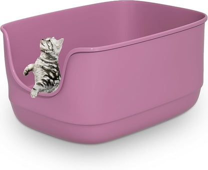 Gefryco Large Cat Litter Box with High Sided 24.6"x18.3"x12.2" - Jumbo Extra Large Open Anti - Splashing High Wall for Multiple Cats (Pink)