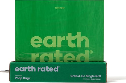 Earth Rated Dog Poop Bags, Thick Grab and Go Single Roll, Ideal for Backyard Pickups, Lavender Scented, 100 Count