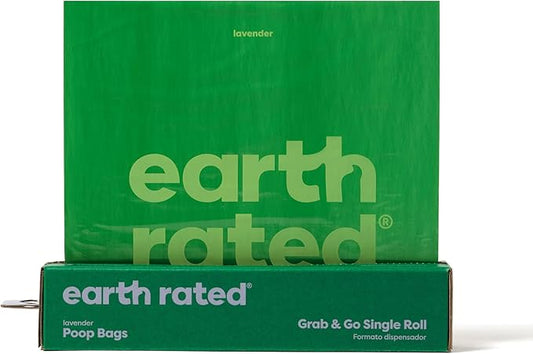 Earth Rated Dog Poop Bags, Thick Grab and Go Single Roll, Ideal for Backyard Pickups, Lavender Scented, 100 Count