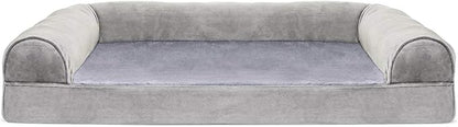 Furhaven Orthopedic Dog Bed for Large/Medium Dogs w/ Removable Bolsters & Washable Cover, For Dogs Up to 55 lbs - Faux Fur & Velvet Sofa - Smoke Gray, Large