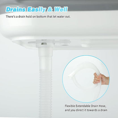 FHTONGE Elevated Dog Bathtub Grooming Station with Drain Adjustable Collar, 2 in 1 Collapsible Dogs Beautify Bathtub Portable Pet Washing Station, Pet Tub for Small Medium Dog Cat Shower Hairdressing